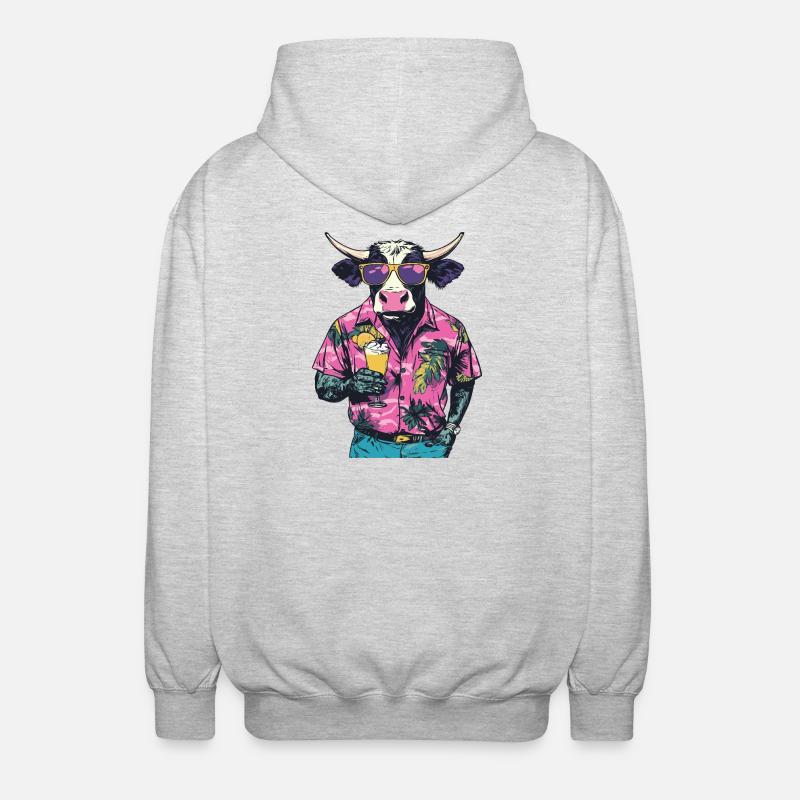Kuh Comic Sommer - Unisex Kapuzenjacke - Hellgrau meliert