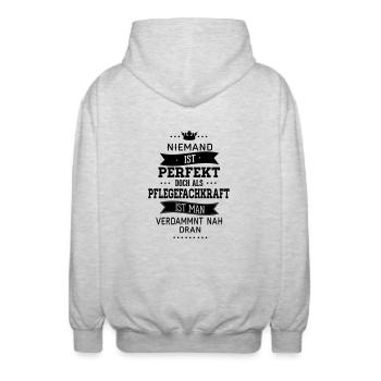 Niemand ist Perfekt - Pflegefachkraft - Unisex Kapuzenjacke - Hellgrau meliert - Hinten - AI Model Male 185 light (185cm)