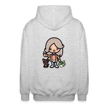 Süßes Toca-Mädchen - Ästhetischer Spielcharakter und Hund - Unisex Kapuzenjacke - Hellgrau meliert - Hinten - AI Model Male 185 light (185cm)