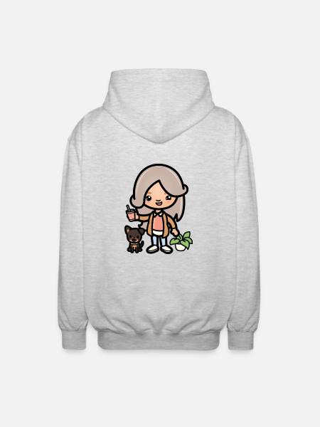 Cute toca girl - Aesthetic game character and dog - Unisex Hooded Jacket - light heather grey