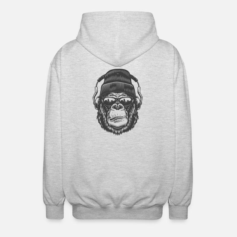 Wild Man Face mit Kopfhörern - Unisex Kapuzenjacke - Hellgrau meliert