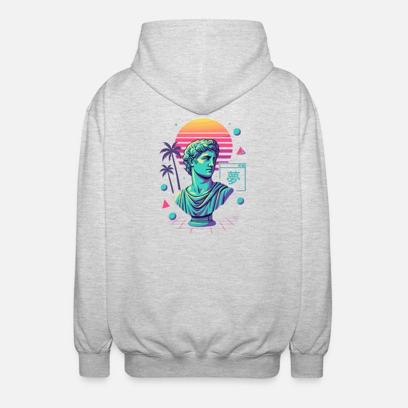 Vaporwave Aesthetics – Ancient Meets Neon - Unisex Hooded Jacket - light heather grey