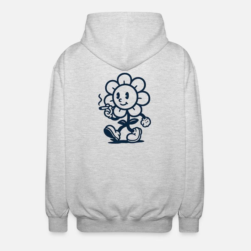 Retro Blumen Maskottchen mit Zigarette Zeichnung - Unisex Kapuzenjacke - Hellgrau meliert