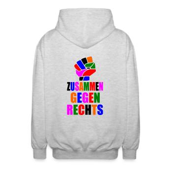 Zusammen gegen rechts - Unisex Kapuzenjacke - Hellgrau meliert - Hinten - AI Model Male 185 light (185cm)