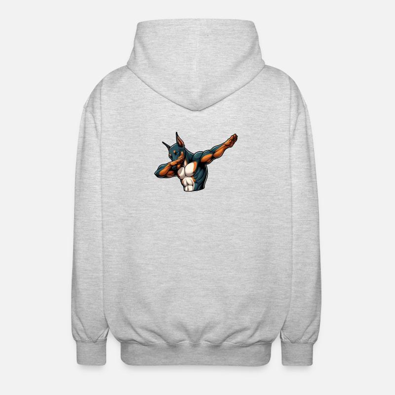 Cool Doberman Dabbing Comic - Unisex Hooded Jacket - light heather grey