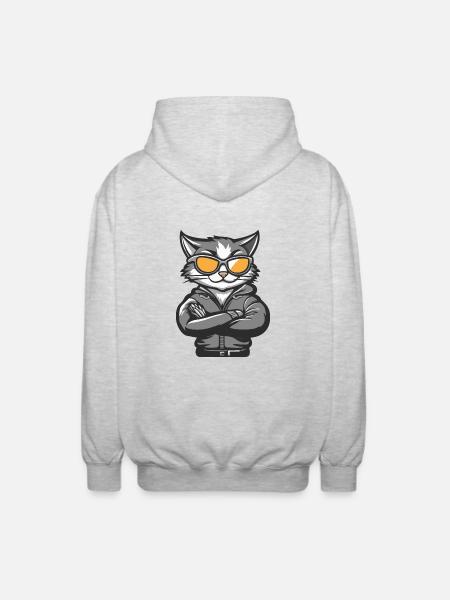 Cat Comic Cool - Unisex Hooded Jacket - light heather grey