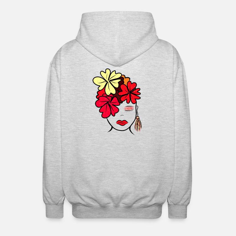 Imprimé de collage de fleurs botaniques - Veste à capuche unisexe - gris clair chiné