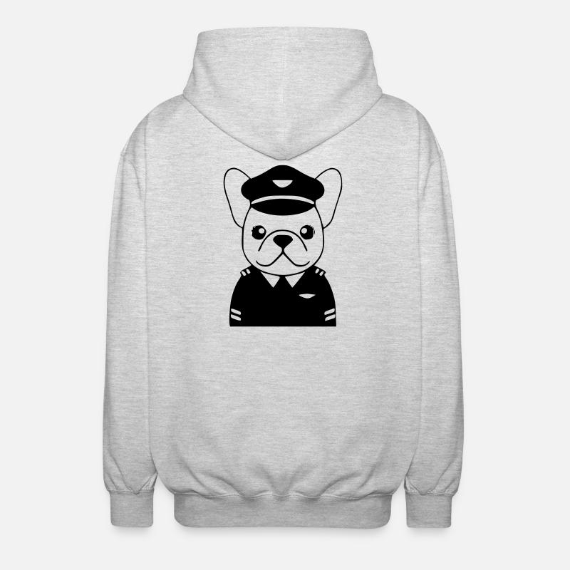 Frenchie Pilot Uniform Schwarz - Unisex Kapuzenjacke - Hellgrau meliert