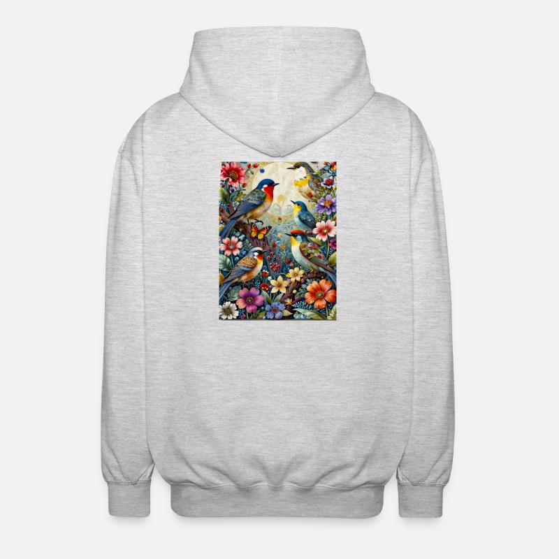 Oiseaux dans la splendeur florale - Veste à capuche unisexe - gris clair chiné