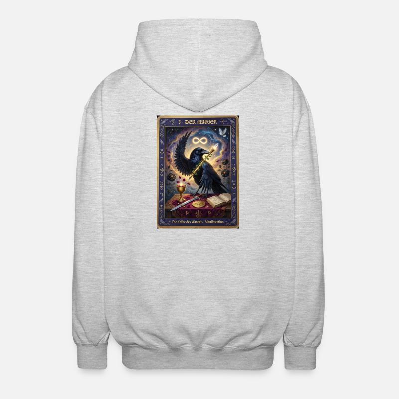 Krähe, der Magier - Unisex Kapuzenjacke - Hellgrau meliert