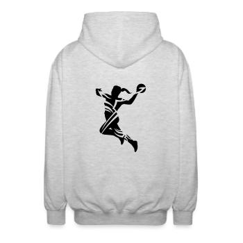 Handball female de - Unisex Kapuzenjacke - Hellgrau meliert - Hinten - AI Model Male 185 light (185cm)