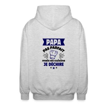 Papa pas parfait, mais en cuisine je déchire - Veste à capuche unisexe - gris clair chiné - Dos - AI Model Male 185 light (185cm)