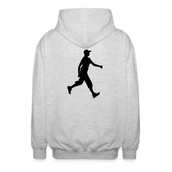 Wanderer mit Mütze auf Schattenfigur Logo - Unisex Kapuzenjacke - Hellgrau meliert - Hinten - AI Model Male 185 light (185cm)
