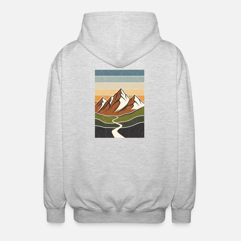 Hiking - Retro Mountains and Path - Unisex Hooded Jacket - light heather grey