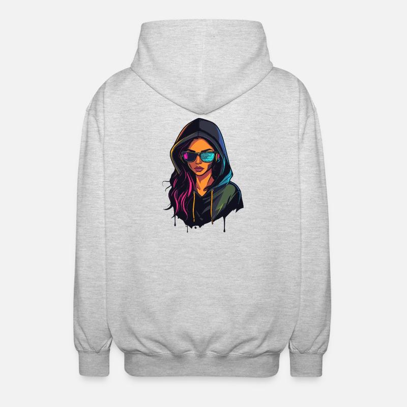 Hacker Programmer Developer Woman Portrait - Unisex Hooded Jacket - light heather grey
