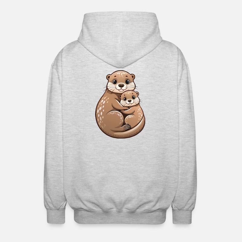 Mutterotter mit Jungtier - Unisex Kapuzenjacke - Hellgrau meliert