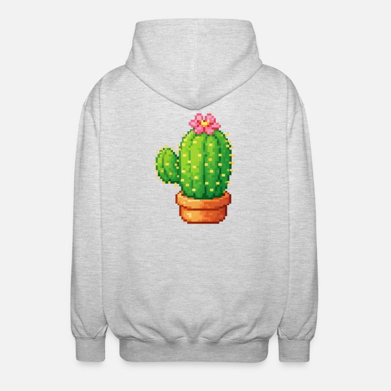 Cactus pixel avec fleur - Veste à capuche unisexe - gris clair chiné