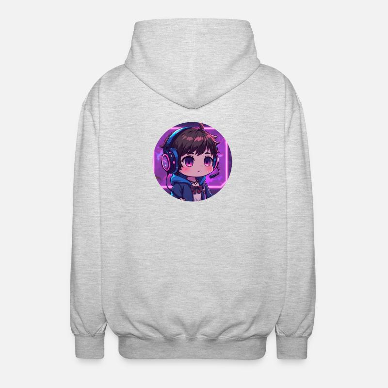 Neon Gaming Chibi mit Kopfhörern - Unisex Kapuzenjacke - Hellgrau meliert