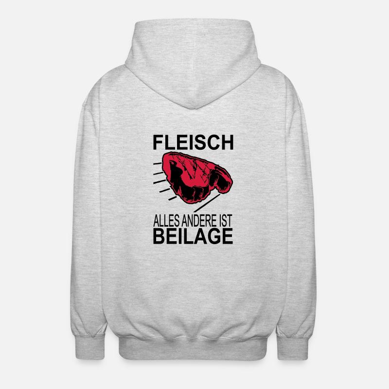 meat everything else is garnish - Unisex Hooded Jacket - light heather grey