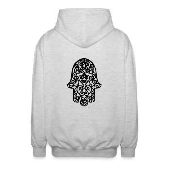 hand der fatima hamsa - Unisex Kapuzenjacke - Hellgrau meliert - Hinten - AI Model Male 185 light (185cm)