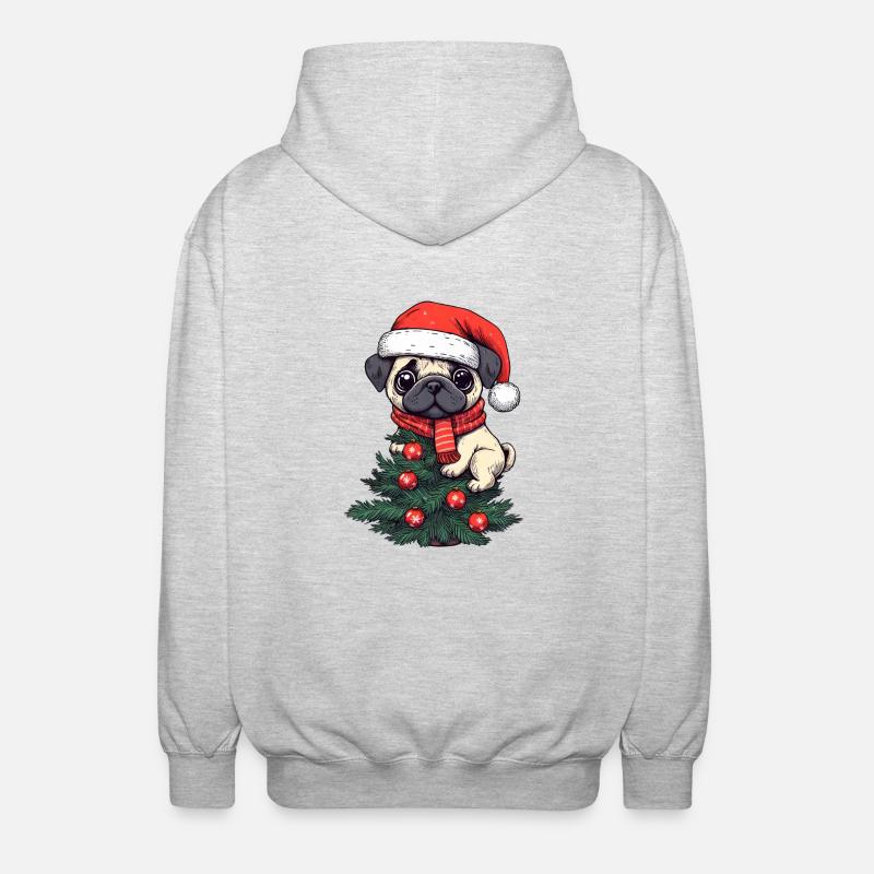 Weihnachts-Mops - Niedlicher Baumwächter - Unisex Kapuzenjacke - Hellgrau meliert