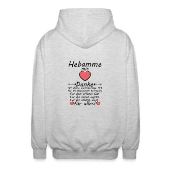Hausgeburt Hebamme - Geburt zu Hause Danke Sagen - Unisex Kapuzenjacke - Hellgrau meliert - Hinten - AI Model Male 185 light (185cm)