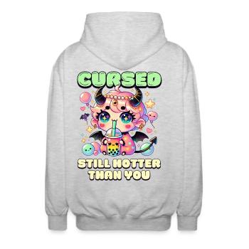 Cursed – Still Hotter Than You - Unisex Hooded Jacket - light heather grey - Back - AI Model Male 185 light (185cm)
