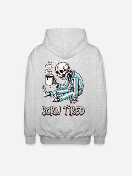 Born Tired – Tired Born Skeleton with Coffee - Unisex Hooded Jacket - light heather grey