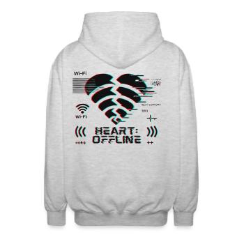 Heart: Offline – Glitch Corrupt Heart Connection - Unisex Hooded Jacket - light heather grey - Back - AI Model Male 185 light (185cm)