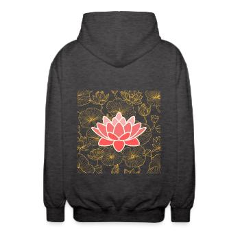 Lotus in Leichtigkeit - stille Kraft sichtbar - Unisex Kapuzenjacke - Anthrazit - Hinten - AI Model Male 185 light (185cm)