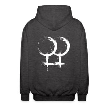 Double Venus symbol Lesbian homosexuality - Unisex Hooded Jacket - charcoal grey - Back - AI Model Male 185 light (185cm)