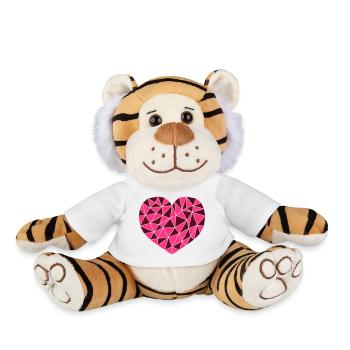 Pink Grid Heart - Plush Tiger - white - Front
