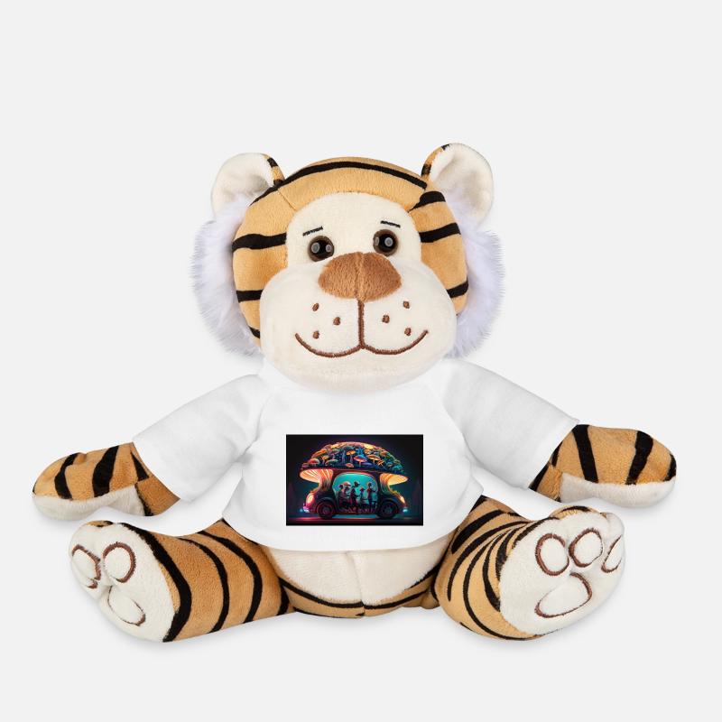 Voiture champignon - Peluche Tigre - blanc