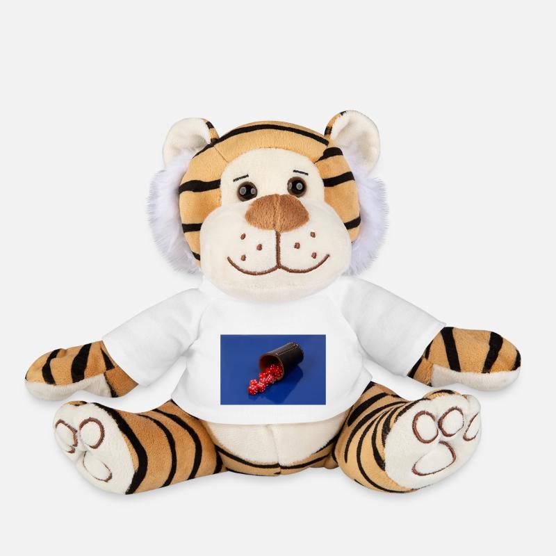 Cubes rouges avec coupe à dés - Peluche Tigre - blanc
