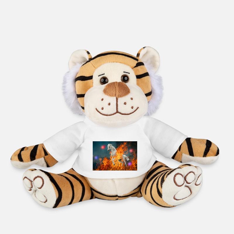 Un cheval en feu. - Peluche Tigre - blanc