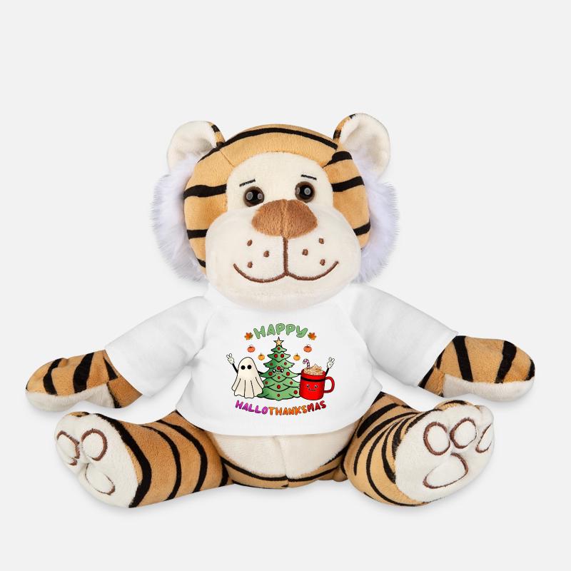 Happy Hallothanksmas Boo Tree & Cocoa Lover - Plush Tiger - white