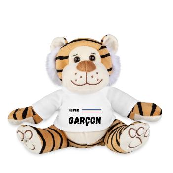 super garçon - t-shirt assorti - Peluche Tigre - blanc - Devant