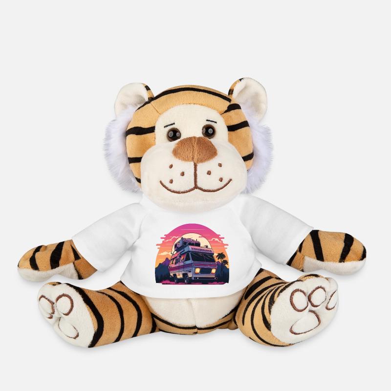 Synthwave Camper sunset - Plush Tiger - white