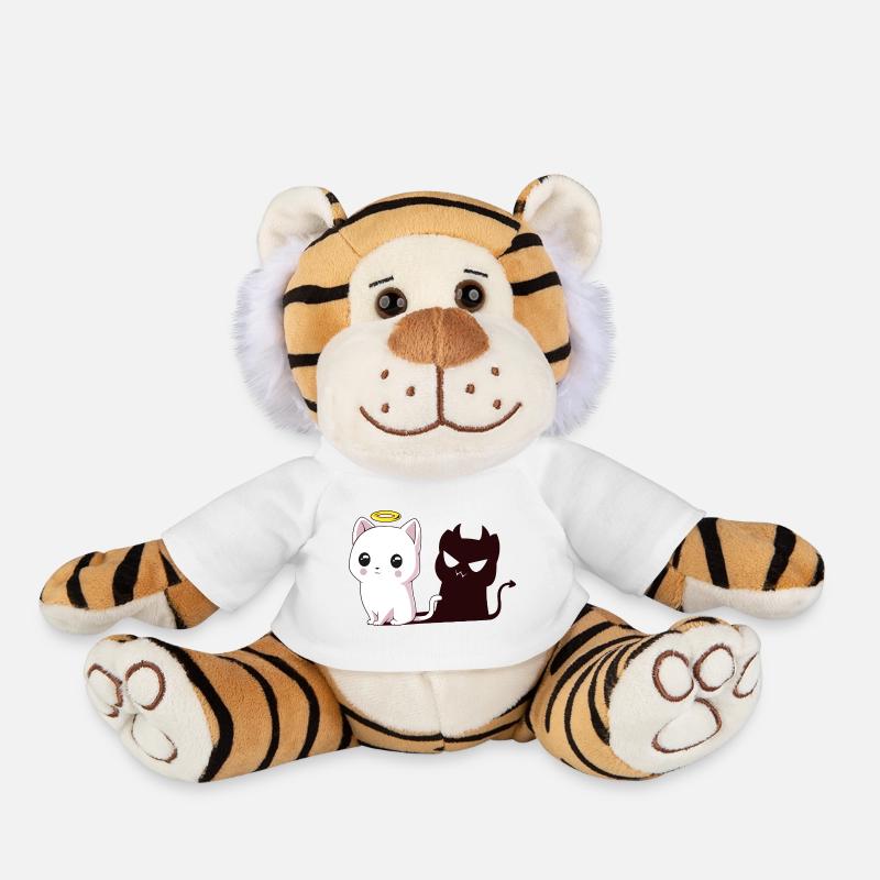 Kawaii Angel Cat with Devil Shadow - Plush Tiger - white