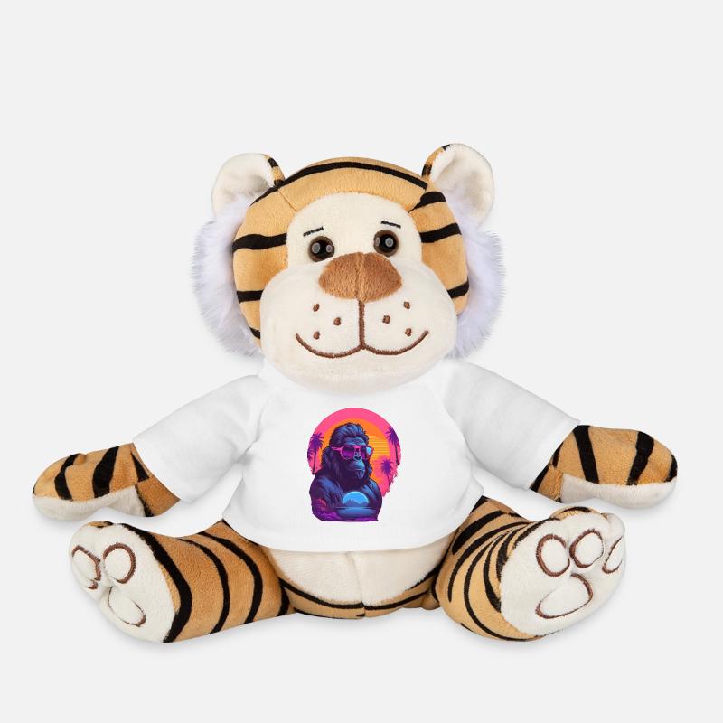 Synthwave gorilla wearing sunglasses - Plush Tiger - white