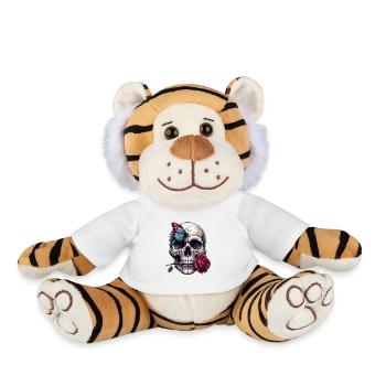 Skull with red rose and butterfly - Plush Tiger - white - Front