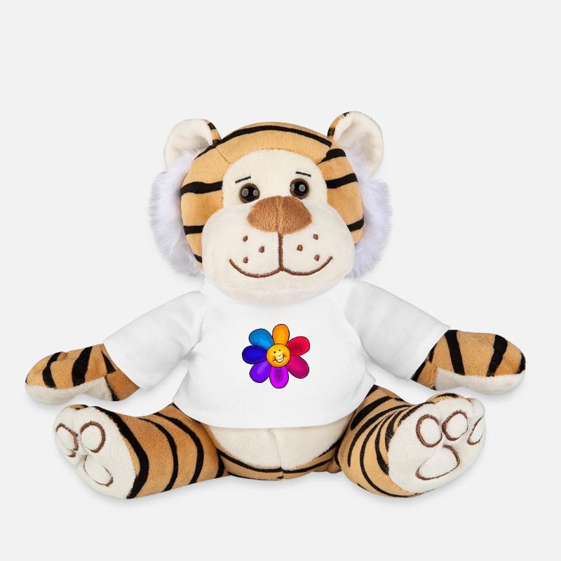 Fleur colorée - Peluche Tigre - blanc