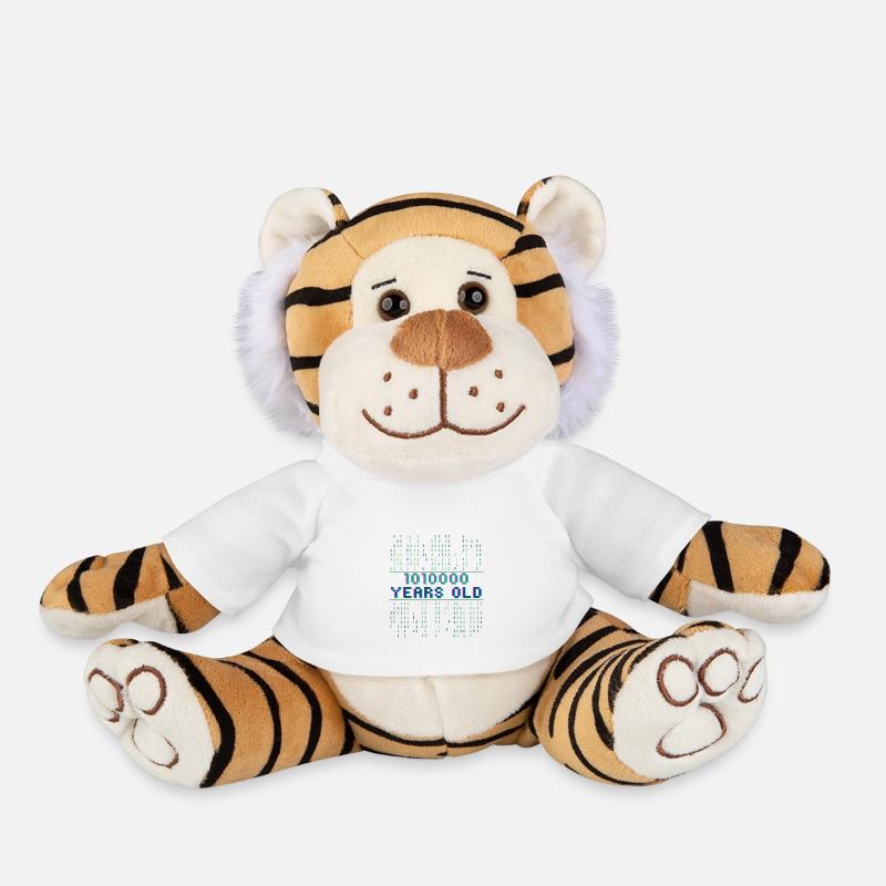 80th Birthday 80 Years Old Binary Code Computer Science - Plush Tiger - white