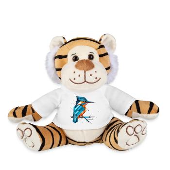Martin-pêcheur géométrique sur une branche – Art naturel moderne - Peluche Tigre - blanc - Devant