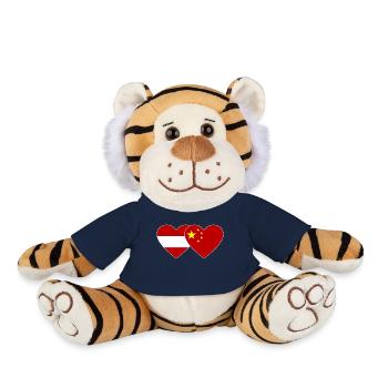 Autriche Chine Drapeau Coeur - Peluche Tigre - bleu marine - Devant