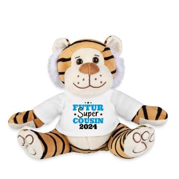Futur super cousin 2024 cadeau humour anniversaire - Peluche Tigre - blanc - Devant