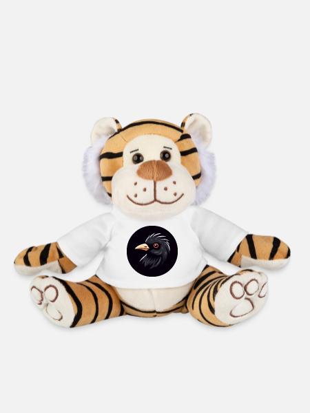 Cartoon Blackbird Bird Black with Red Eye - Plush Tiger - white