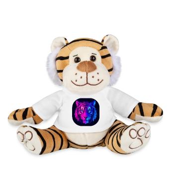 Neon Polygon Tiger : Magenta à Bleu - Peluche Tigre - blanc - Devant