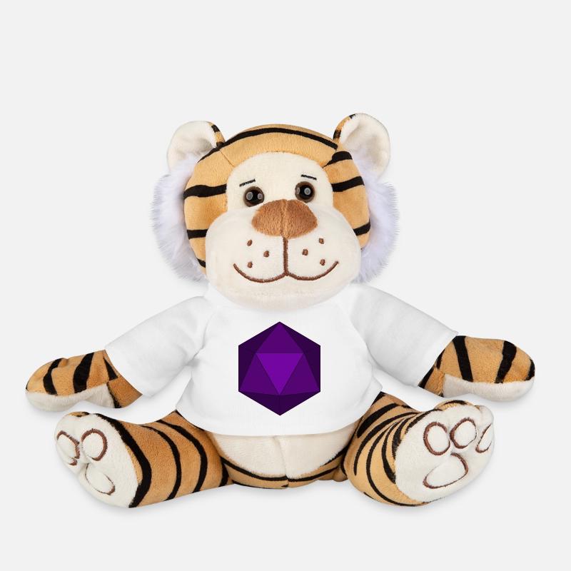Dés polyédriques violets D20 - Peluche Tigre - blanc