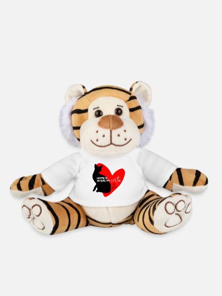 Home is where my cat is - red heart and paw - Plush Tiger - white